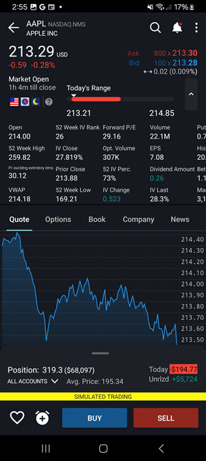 The full quote details screen on the android phone. 